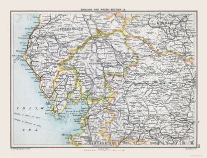 Historic Map - Northwest England - Bartholomew 1892 - 30.21 x 23 - Vintage Wall Art