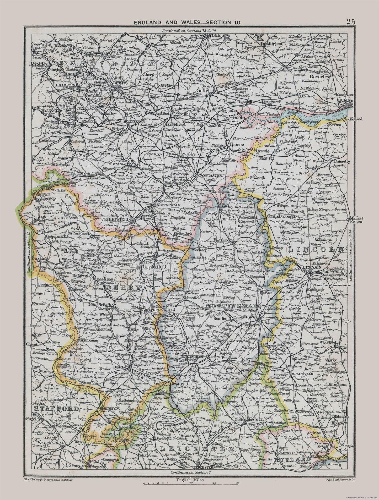 Historic Map - East Midlands England - Bartholomew 1892 - 23 x 30.40 - Vintage Wall Art