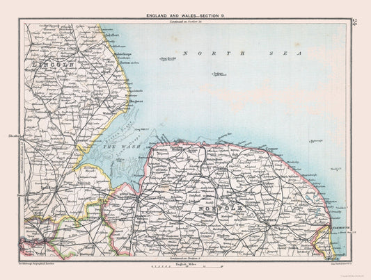 Historic Map - East Central England - Bartholomew 1892 - 30.42 x 23 - Vintage Wall Art