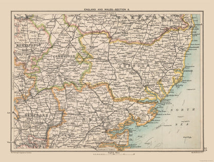 Historic Map - East England - Bartholomew 1892 - 30.28 x 23 - Vintage Wall Art