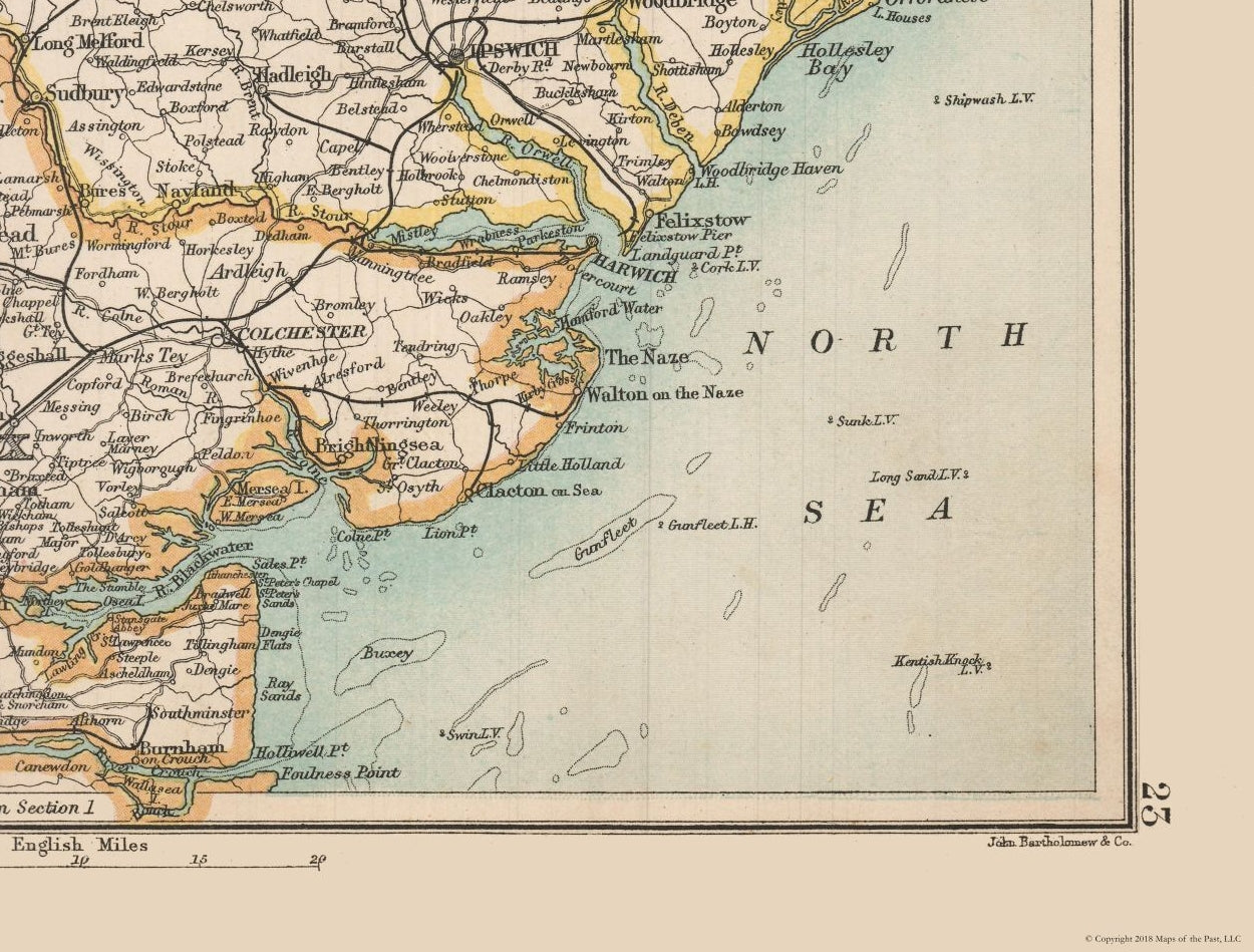 Historic Map - East England - Bartholomew 1892 - 30.28 x 23 - Vintage Wall Art