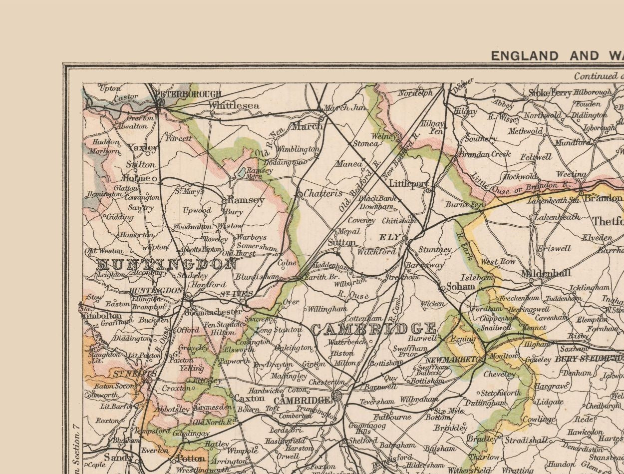 Historic Map - East England - Bartholomew 1892 - 30.28 x 23 - Vintage Wall Art