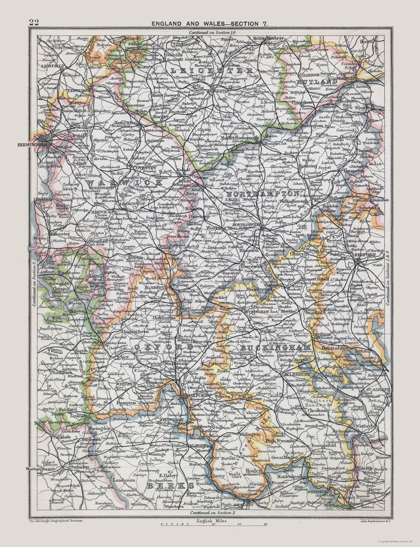 Historic Map - Southeast England - Bartholomew 1892 - 23 x 29.94 - Vintage Wall Art