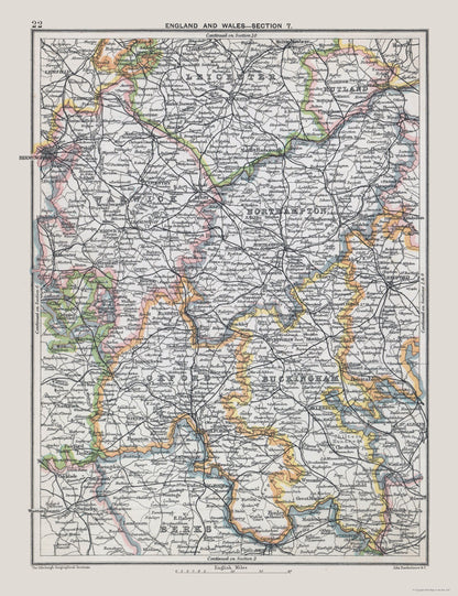 Historic Map - Southeast England - Bartholomew 1892 - 23 x 29.94 - Vintage Wall Art