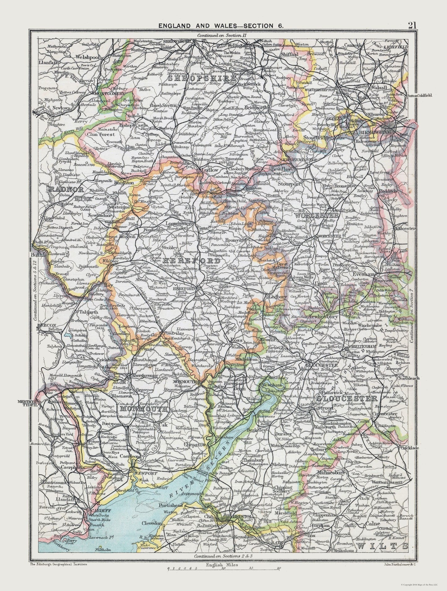 Historic Map - West Midlands England - Bartholomew 1892 - 23 x 30.41 - Vintage Wall Art