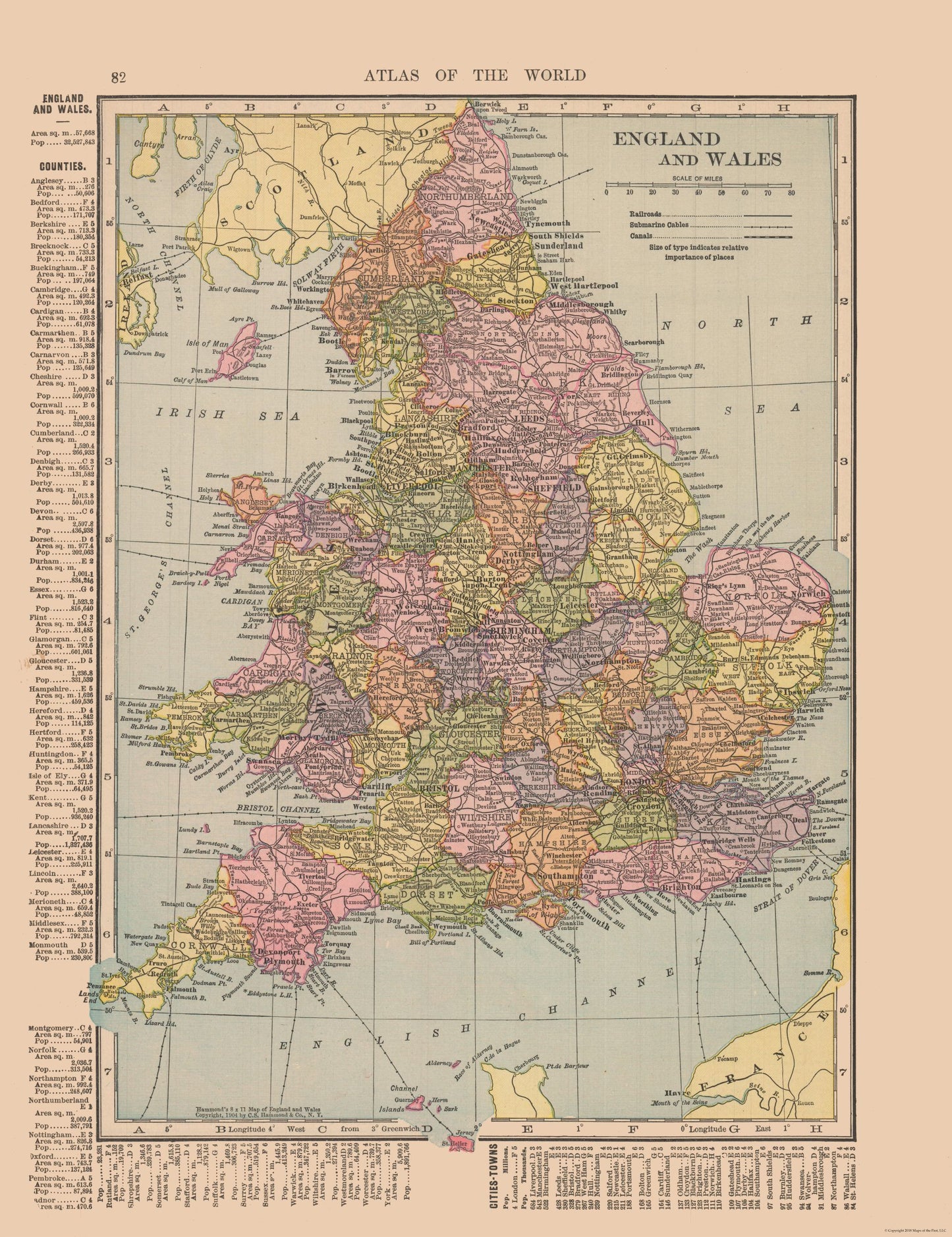 Historic Map - England Wales - Hammond 1910 - 23 x 29.88 - Vintage Wall Art