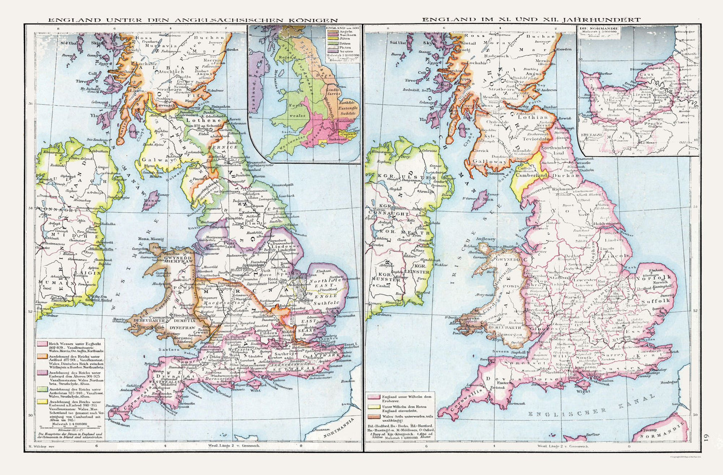 Historic Map - England Anglo Saxon Kings - Droysen 1886 - 35.03 x 23 - Vintage Wall Art