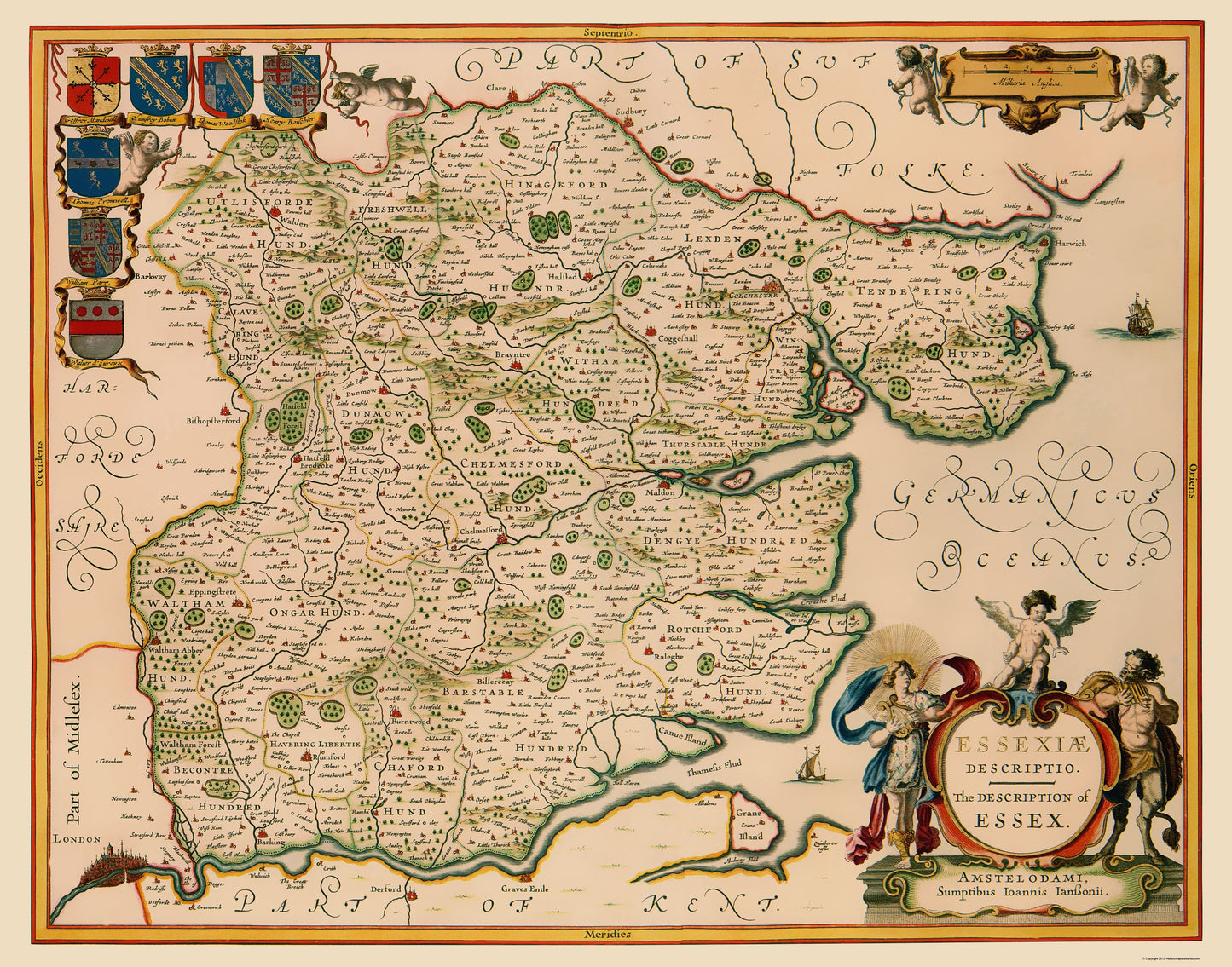 Historic Map - Essex County England - Jansson 1646 - 23 x 29.29 - Vintage Wall Art