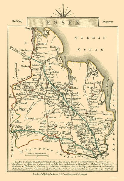 Historic Map - Essex County England - Cary 1792 - 23 x 33.70 - Vintage Wall Art