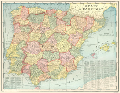 Historic Map - Spain Portugal - Cram 1898 - 23 x 29.61 - Vintage Wall Art