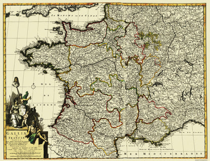 Historic Map - Western Part Europe with France - 1653 - 30 x 23 - Vintage Wall Art