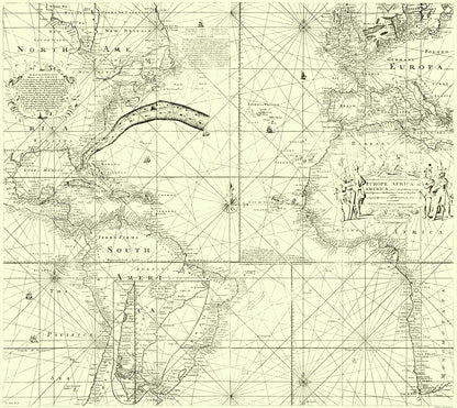 Historic Nautical Map - Atlantic Ocean - Wright 1768 - 23 x 25.78 - Vintage Wall Art