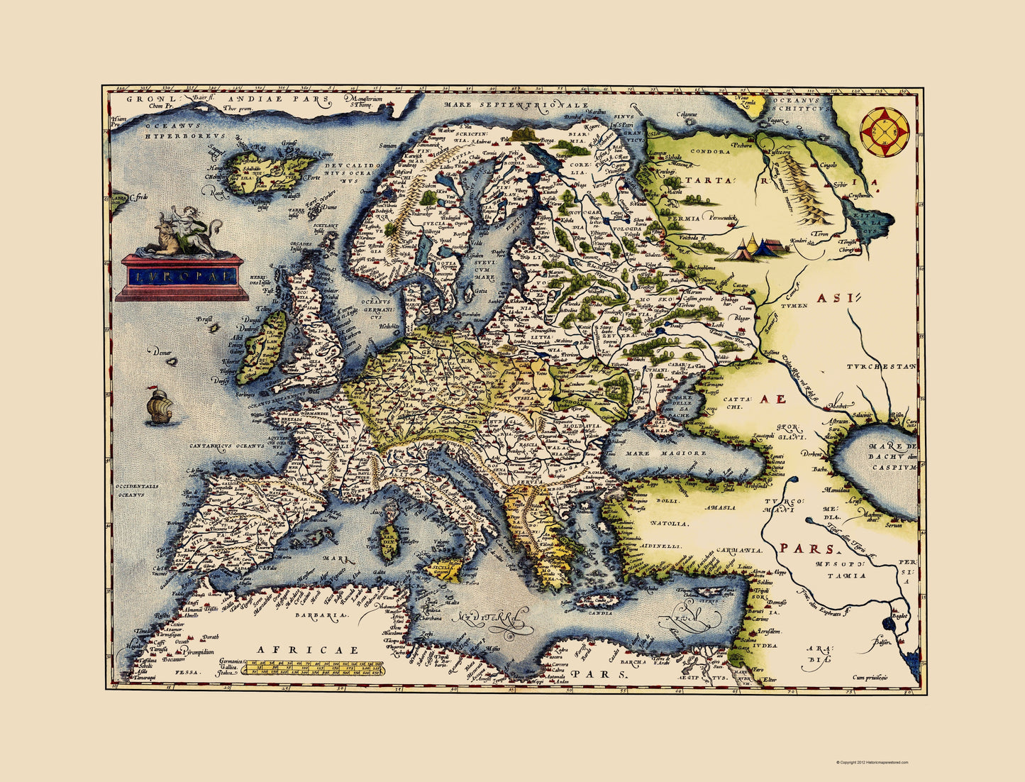 Historic Map - Europe - Ortelius 1570 - 23 x 30.17 - Vintage Wall Art