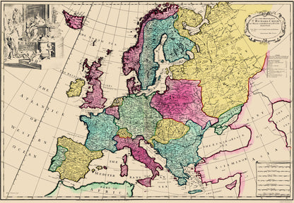 Historic Map - Ireland France Germany Hungary Spain - Senex 1740 - 23 x 33.18 - Vintage Wall Art