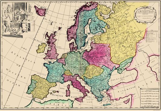 Historic Map - Ireland France Germany Hungary Spain - Senex 1740 - 23 x 33.18 - Vintage Wall Art