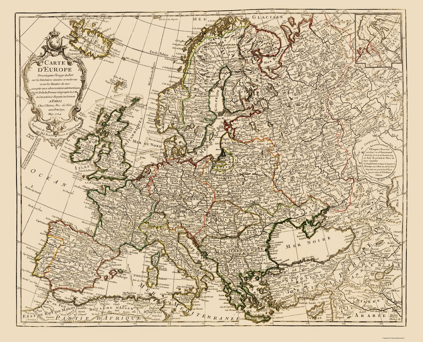 Historic Map - Europe - De L'isle 1731 - 23 x 28.46 - Vintage Wall Art