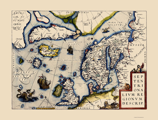 Historic Map - North Atlantic Northern Hemisphere - Ortelius 1587 - 23 x 30.13 - Vintage Wall Art