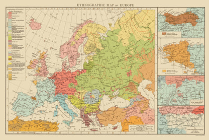 Historic Map - Europe Ethnic Distribution - Times London 1895 - 23 x 34.40 - Vintage Wall Art