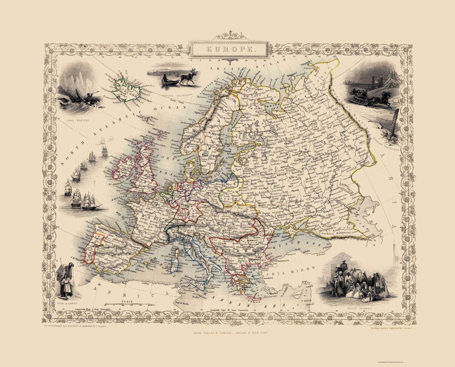 Historic Map - Europe - Tallis 1851 - 23 x 28.45 - Vintage Wall Art