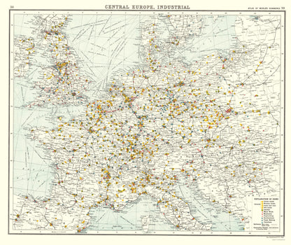 Historic Map - Central Europe Industrial  - Newnes 1907 - 23 x 27 - Vintage Wall Art