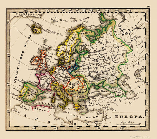 Historic Map - Europe - Stieler 1852 - 23 x 26.04 - Vintage Wall Art