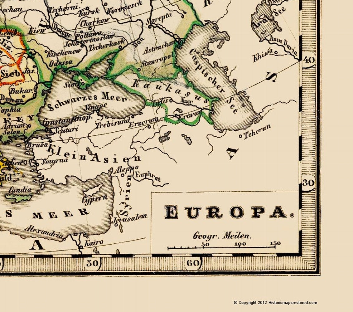 Historic Map - Europe - Stieler 1852 - 23 x 26.04 - Vintage Wall Art