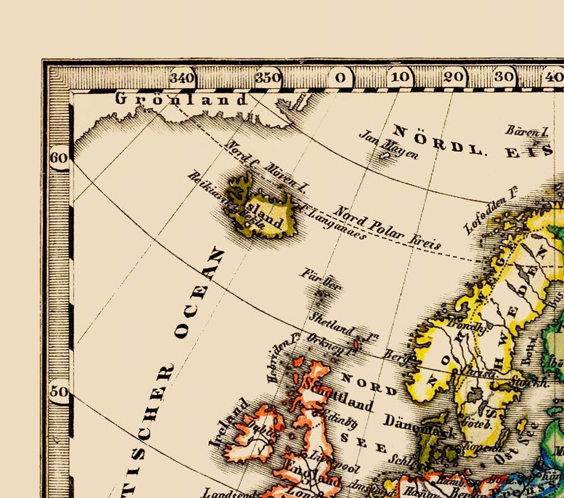 Historic Map - Europe - Stieler 1852 - 23 x 26.04 - Vintage Wall Art