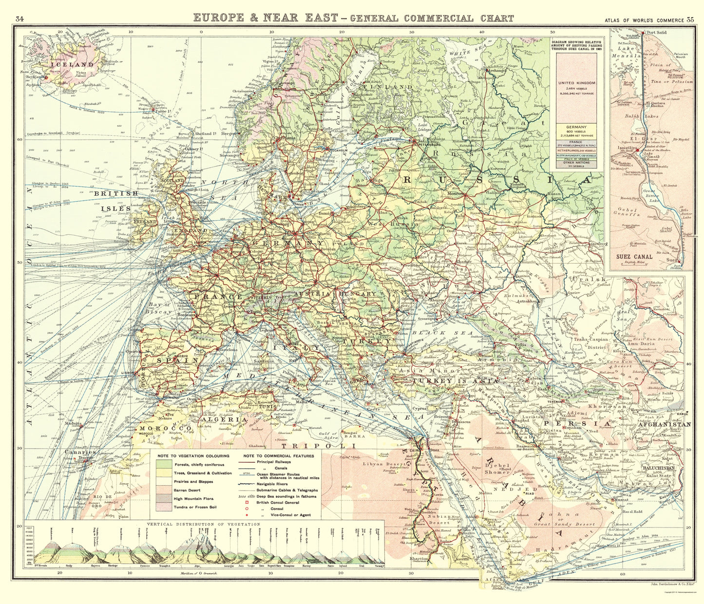 Historic Map - Europe Near East Commercial Chart - Newnes 1907 - 23 x 26.79 - Vintage Wall Art