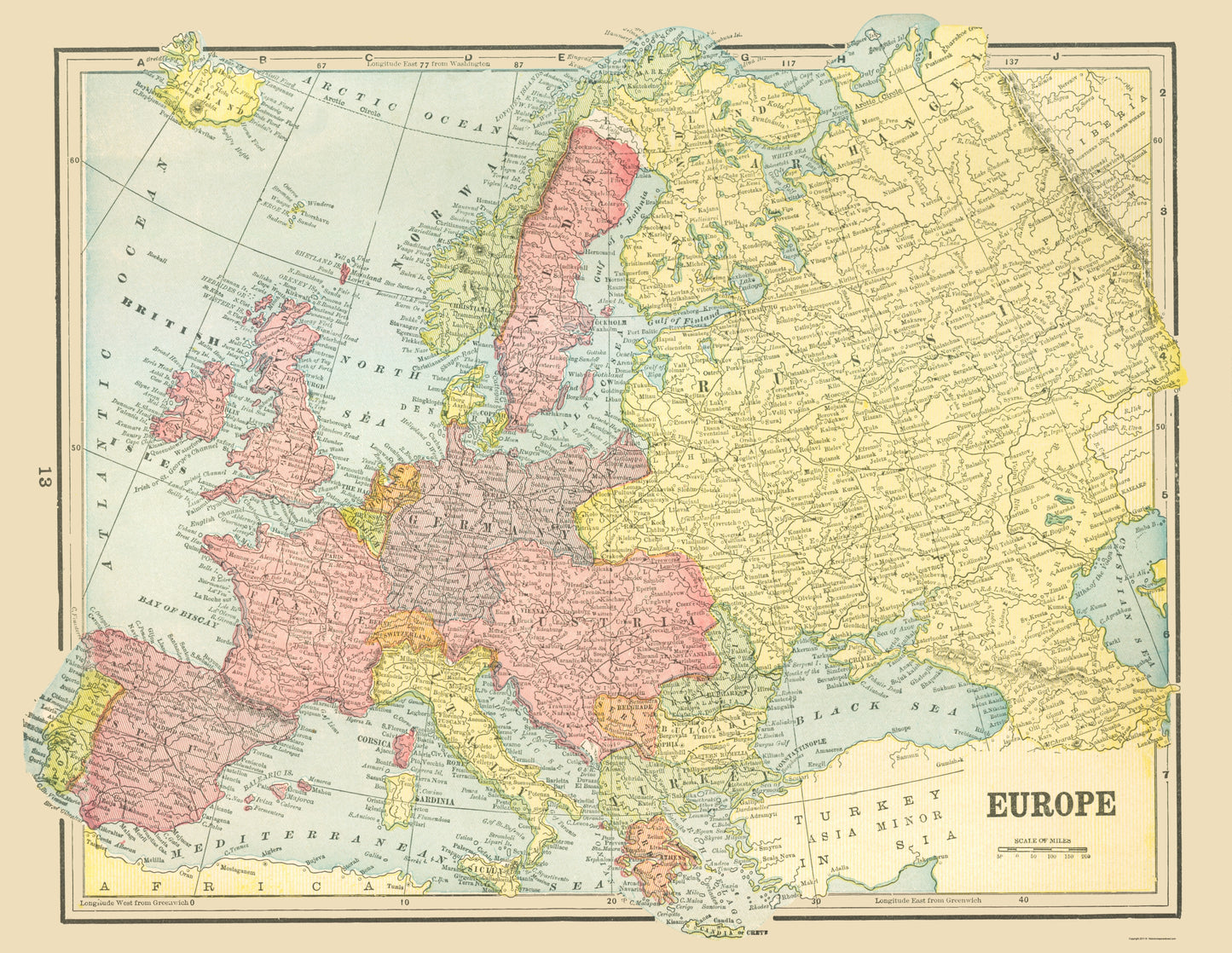 Historic Map - Europe - Cram 1898 - 23 x 29.74 - Vintage Wall Art