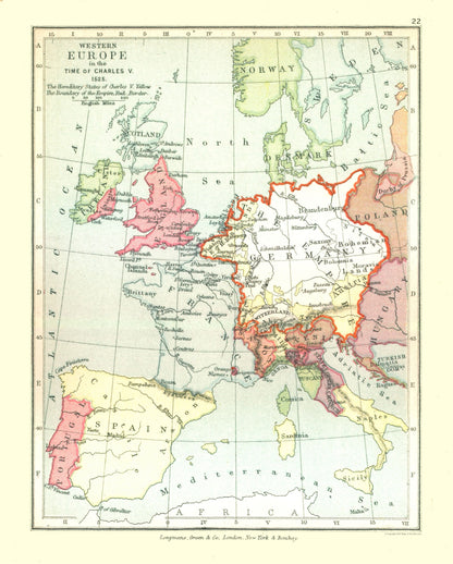 Historic Map - Europe Western 1525 - Gardiner 1902 - 23 x 28.64 - Vintage Wall Art