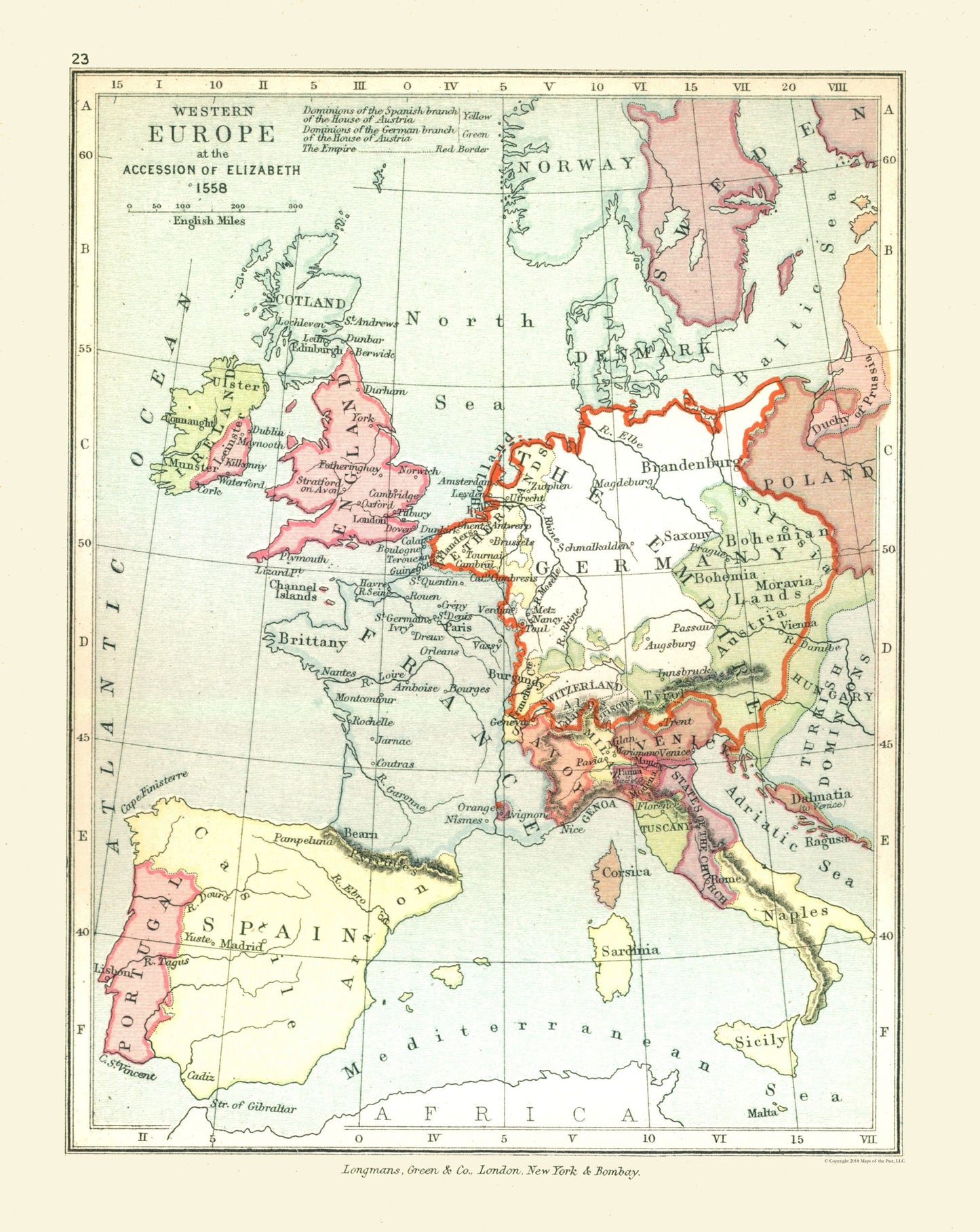 Historic Map - Europe Western 1558 - Gardiner 1902 - 23 x 28.91 - Vintage Wall Art