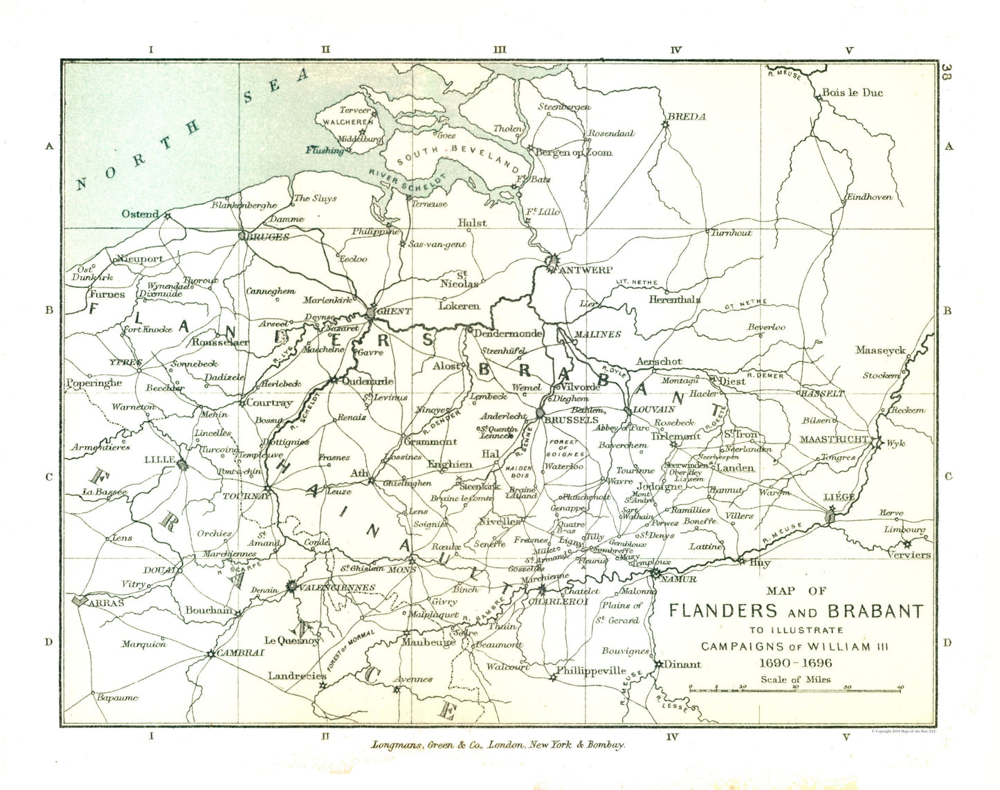 Historic Map - Flanders Brabant Belgium Netherlands 1690 - Gardiner 1902 - 29.11 x 23 - Vintage Wall Art