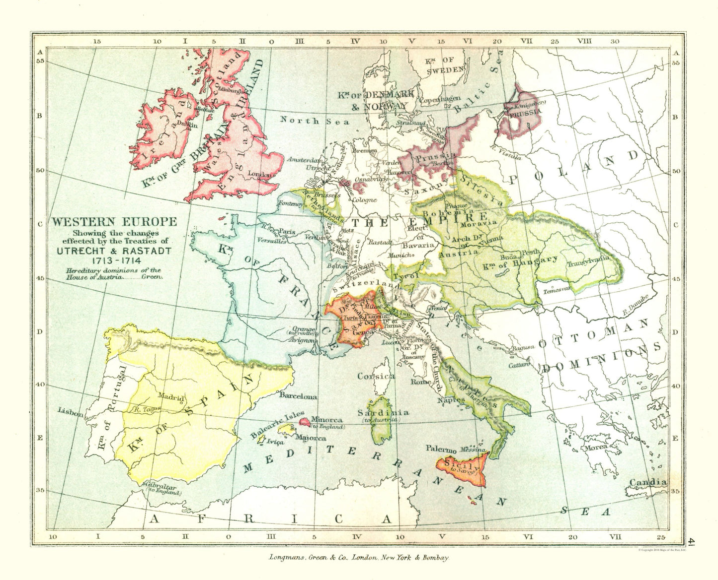 Historic Map - Europe Western 1713 - Gardiner 1902 - 28.43 x 23 - Vintage Wall Art