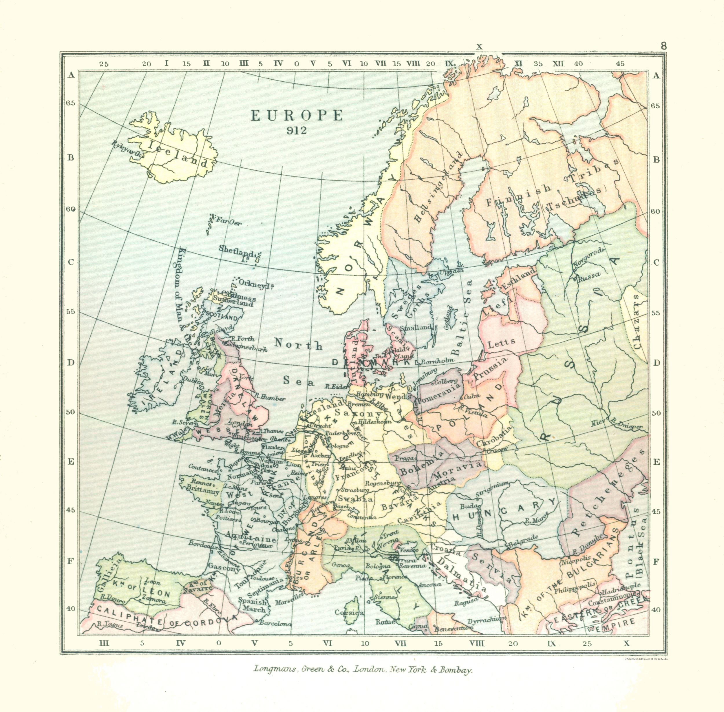1902 Map Historic Map - Europe 912 - Gardiner 1902 - 23.40 x 23 - Vintage Wall ...