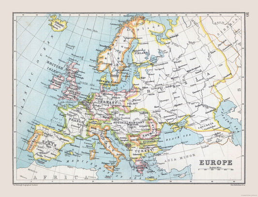 Historic Map - Europe - Bartholomew 1892 - 30.20 x 23 - Vintage Wall Art