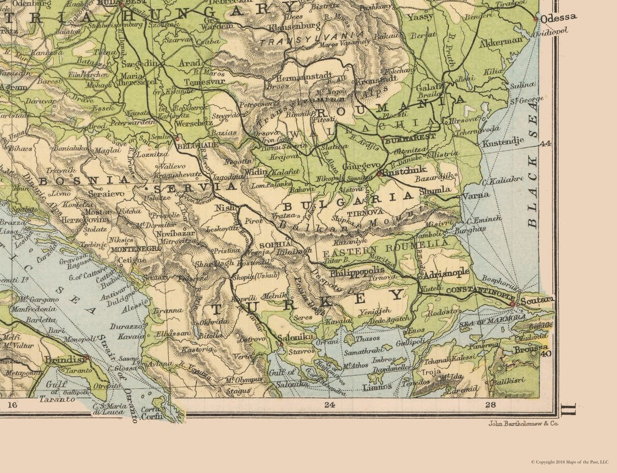 Historic Map - Central Europe - Bartholomew 1892 - 30.02 x 23 - Vintage Wall Art