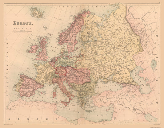Historic Map - Europe - Black 1867 - Vintage Wall Art