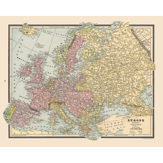 Historic Map - Europe - Cram 1888 - Vintage Wall Art