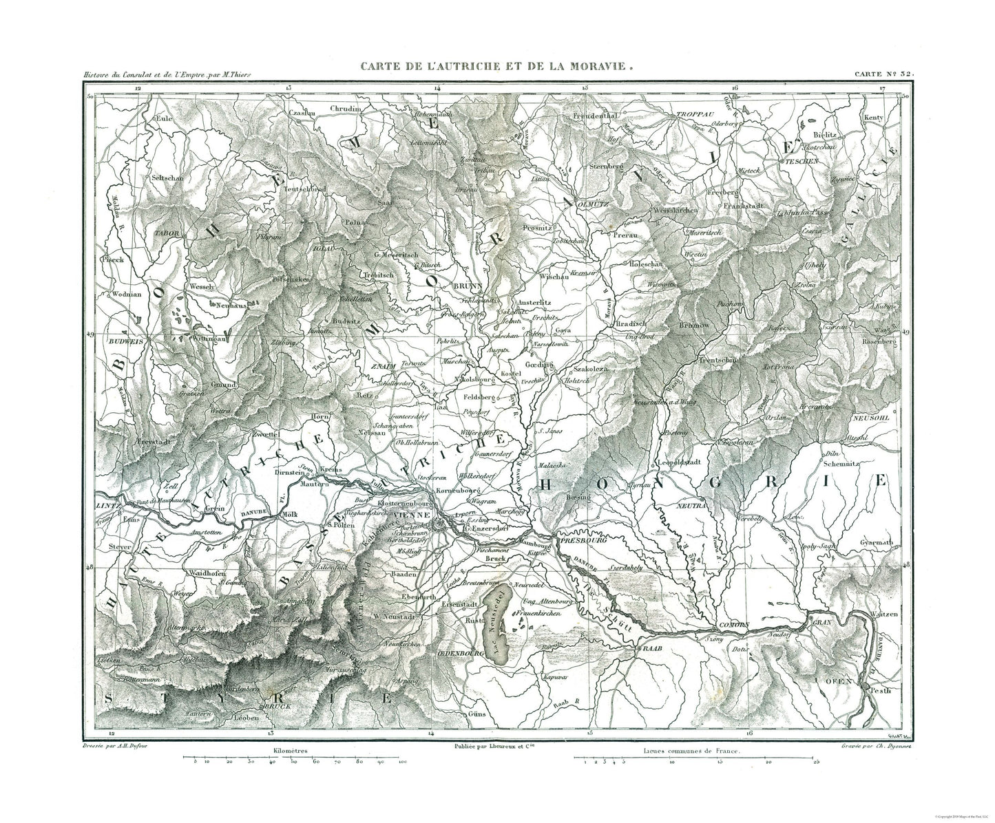 Historic Map - Moravia Austria - Thiers 1866 - 27.79 x 23 - Vintage Wall Art