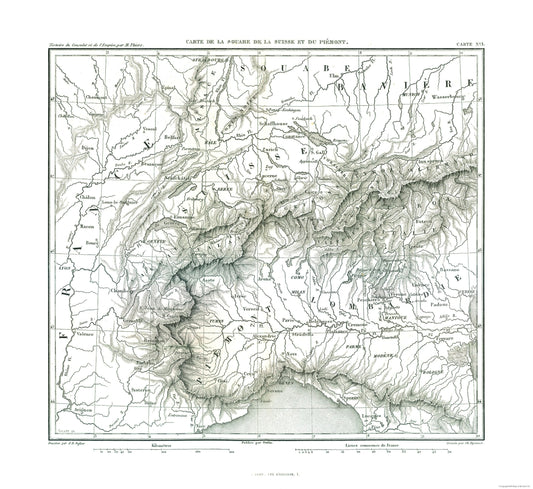 Historic Map - Swabia Germany Piedmont Italy - Thiers 1866 - 25.08 x 23 - Vintage Wall Art