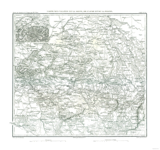 Historic Map - Seine Aube Marne Valleys France - Thiers 1866 - 24.59 x 23 - Vintage Wall Art