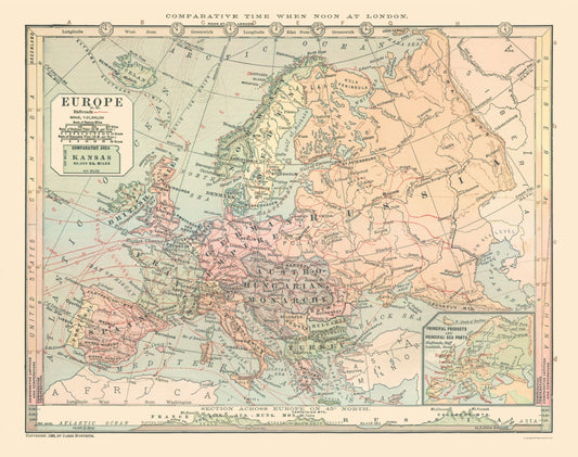 Historic Map - Europe - Monteith 1882 - Vintage Wall Art