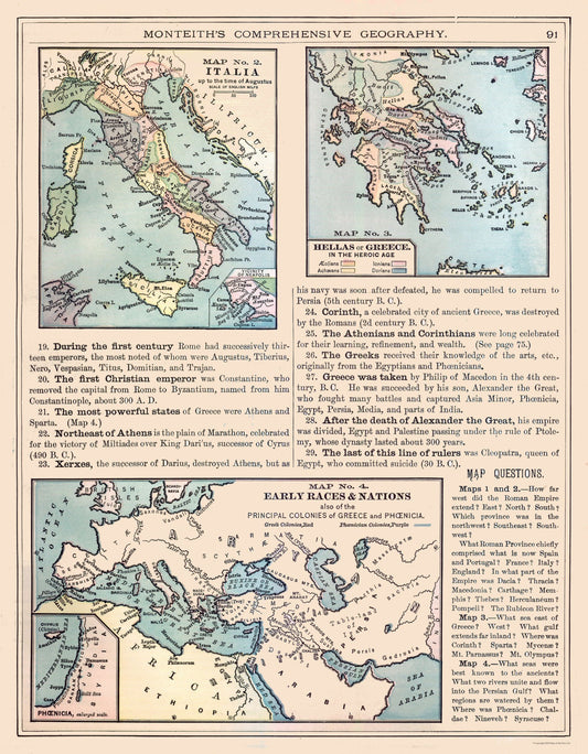 Historic Map - Italy Greece - Monteith 1882 - 23 x 29.53 - Vintage Wall Art