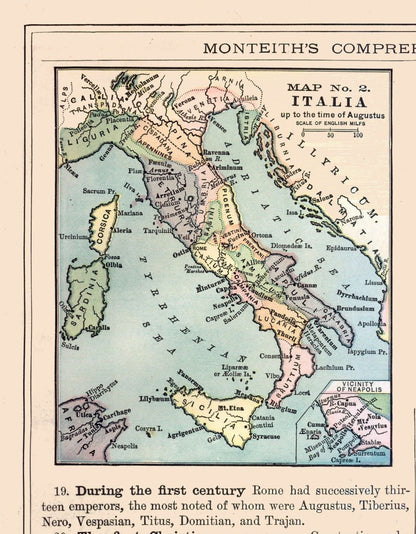 Historic Map - Italy Greece - Monteith 1882 - 23 x 29.53 - Vintage Wall Art