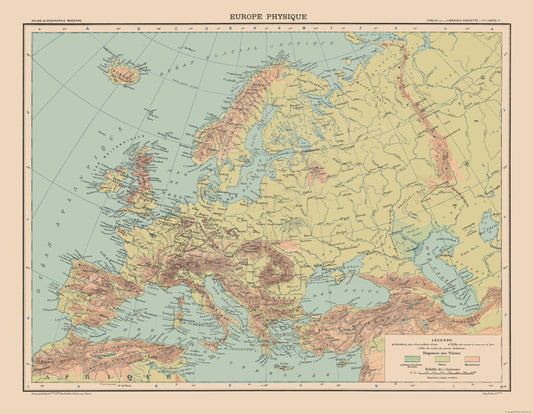 Historic Map - Physical Europe - Schrader 1908 - Vintage Wall Art