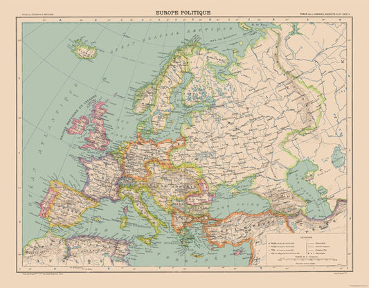 Historic Map - Europe Political - Schrader 1908 - Vintage Wall Art
