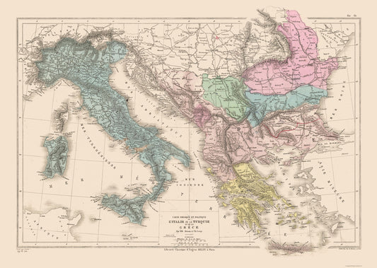 Historic Map - Italy Turkey Greece - Drioux 1882 - 32.34 x 23 - Vintage Wall Art