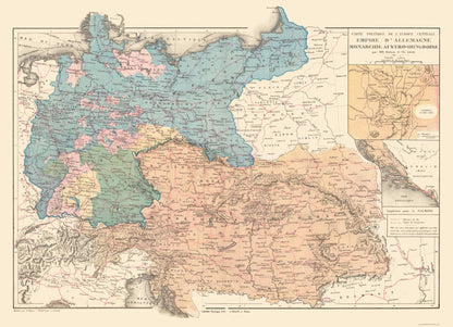 Historic Map - German Empire Austria Hungary - Drioux 1882 - 31.83 x 23 - Vintage Wall Art