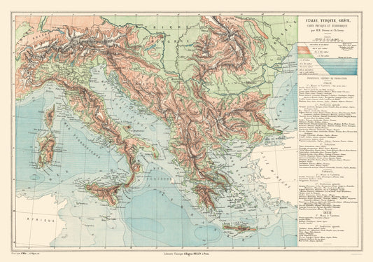 Historic Map - Italy Turkey Greece - Drioux 1882 - 32.75 x 23 - Vintage Wall Art