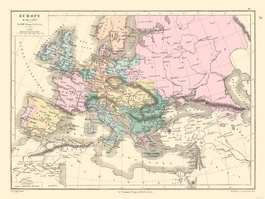 Historic Map - Europe 1815 1866 - Drioux 1882 - Vintage Wall Art
